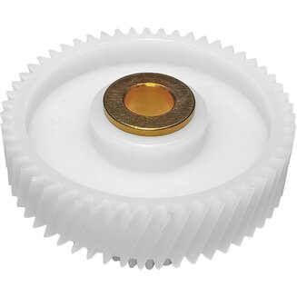 Шестерня MM0329W (D=46/18 мм, H=35/12 мм, 16 прямых и 54 косых зубьев, с медной втулкой) для мясорубок Elenberg и Panasonic
